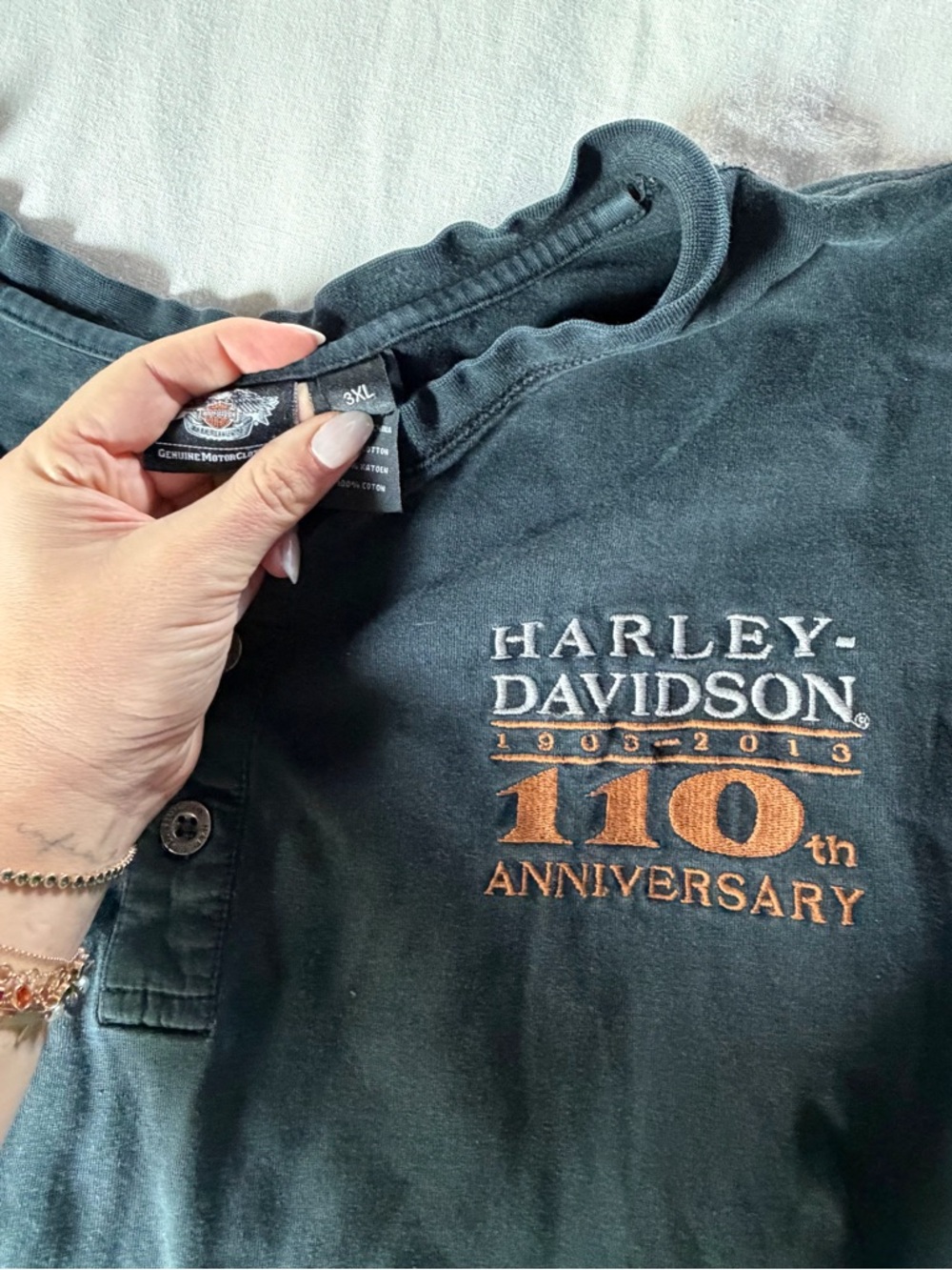Harley-Davidson Black Tee with Orange and White Embroidery